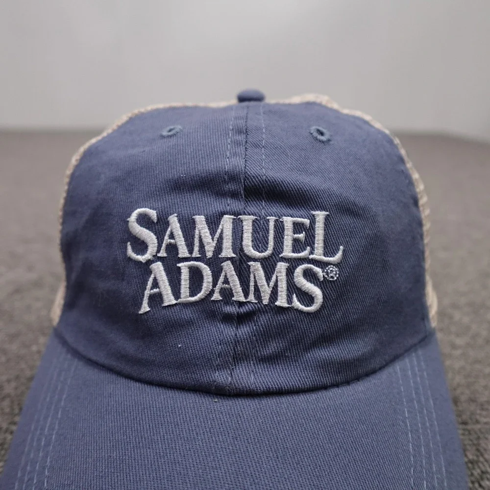 Samuel Adams Navy Tan Trucker Hat Mesh Snapback Cap Beer Logo Adult Adjustable